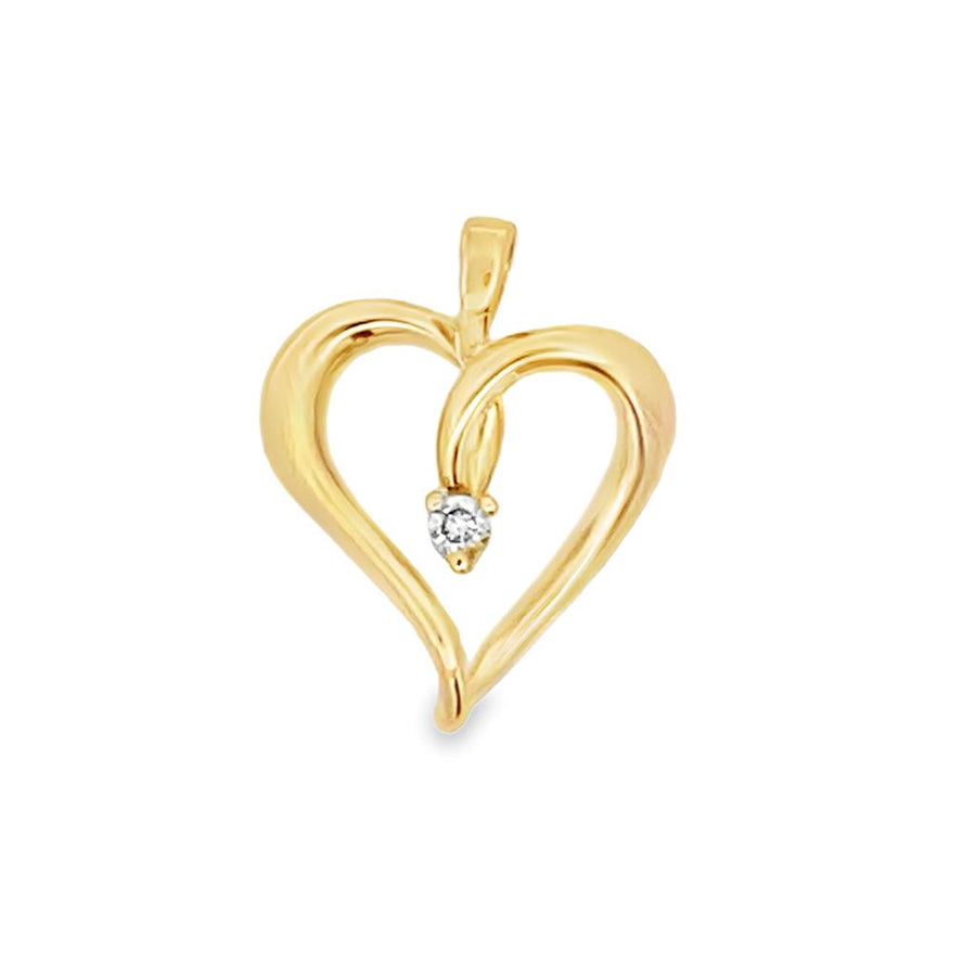 Yellow 14 Karat 22.5X17.25mm Open Heart Diamond Pendant Estate Jewelry