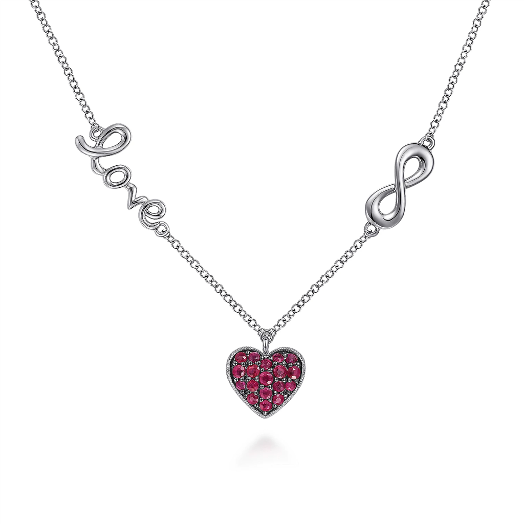Gabriel & Co. Fashion Sterling Silver Ruby Heart Love Infinity Necklace