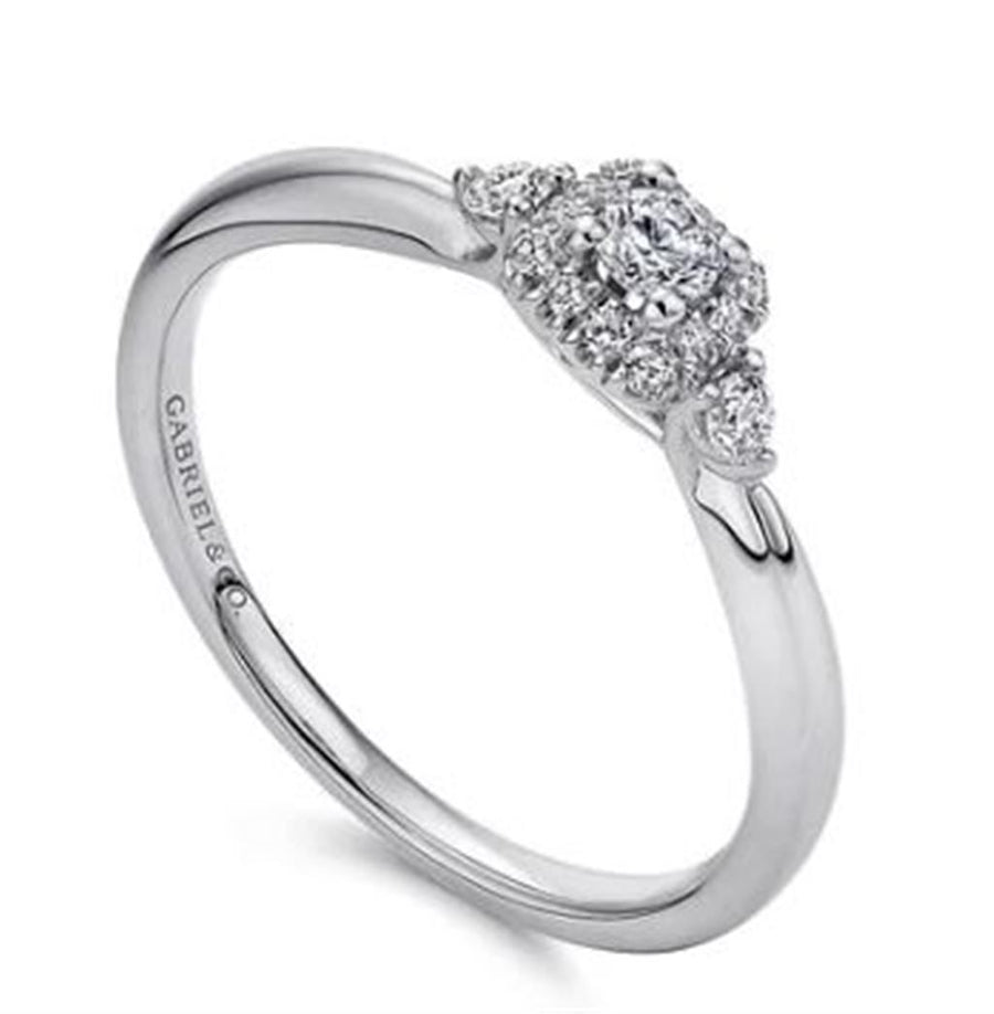 Polished Diamond Engagement Ring With Center Halo