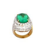 Estate Oval Emerald and Diamond Bypass Halo Ring