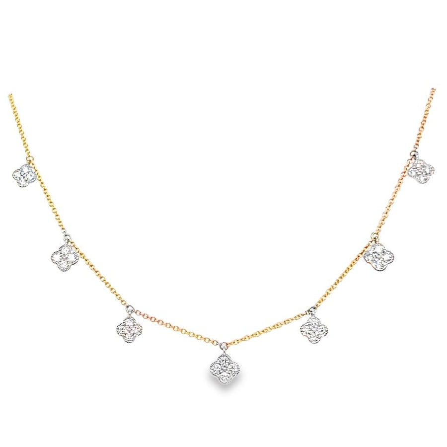 Lady's Yellow/White 14 Karat Chain Necklace With Clover Pendants Neckl