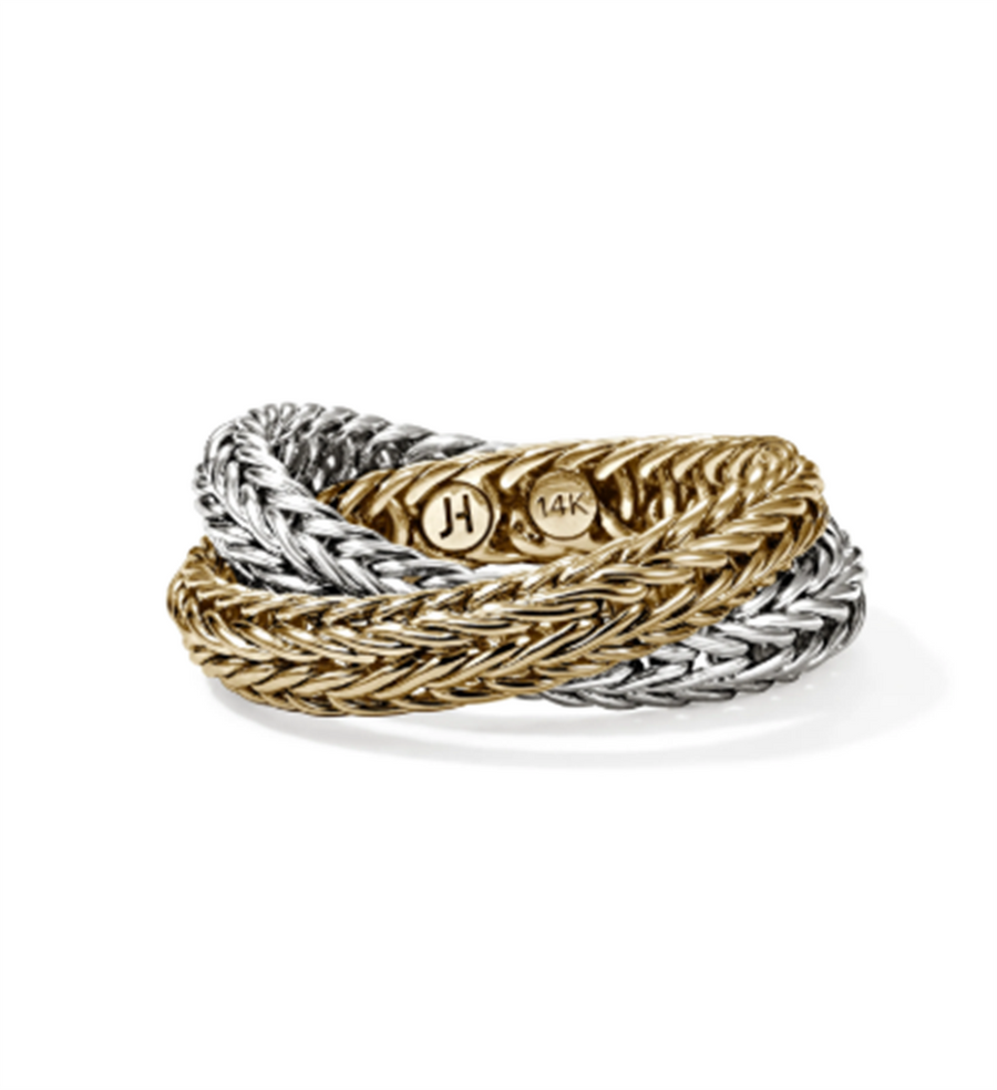 Two-Tone Sterling Silver/14 Karat 4.5mm Kami Chain Crossover Ring John