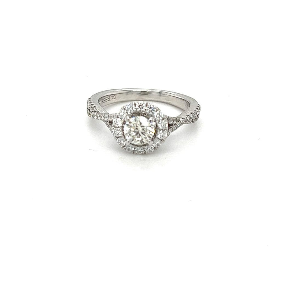 White 14 Karat twist side halo engagement ring