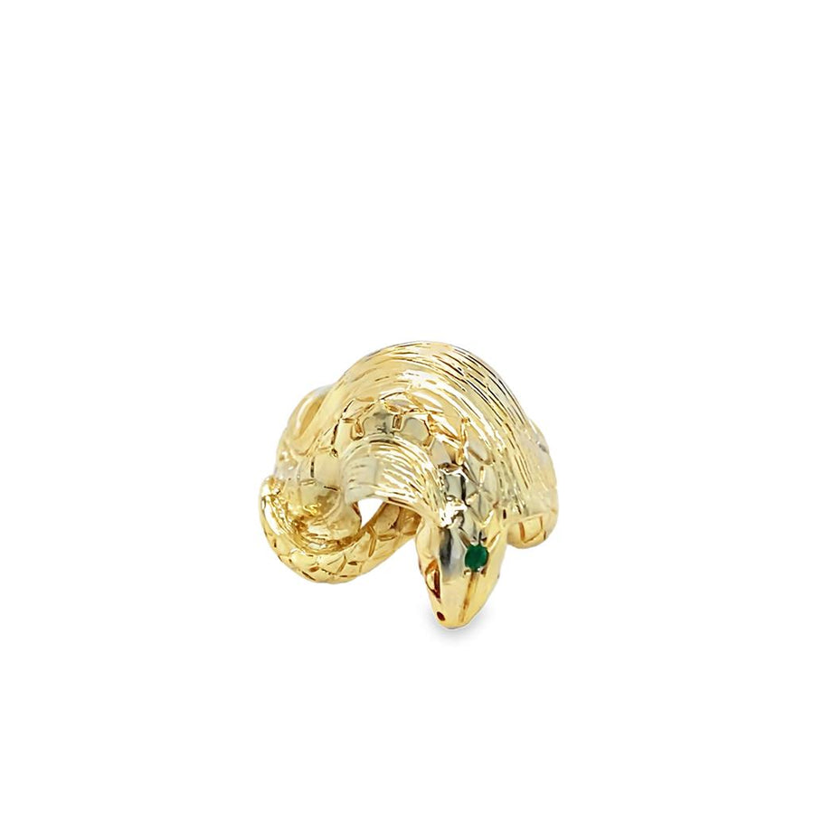 14 Karat Yellow  Cobra Ring With Emerald Accent Estate Jewelry Size 6