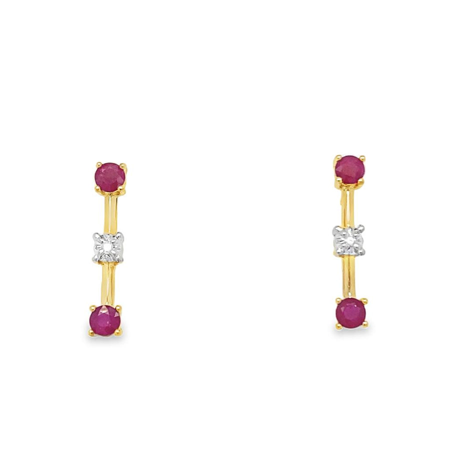 Yellow 14 Karat Ruby And Diamond Bar Earrings Estate Jewelry Jewelry T