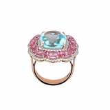 Estate Blue Topaz, Pink Sapphire & Diamond Ring