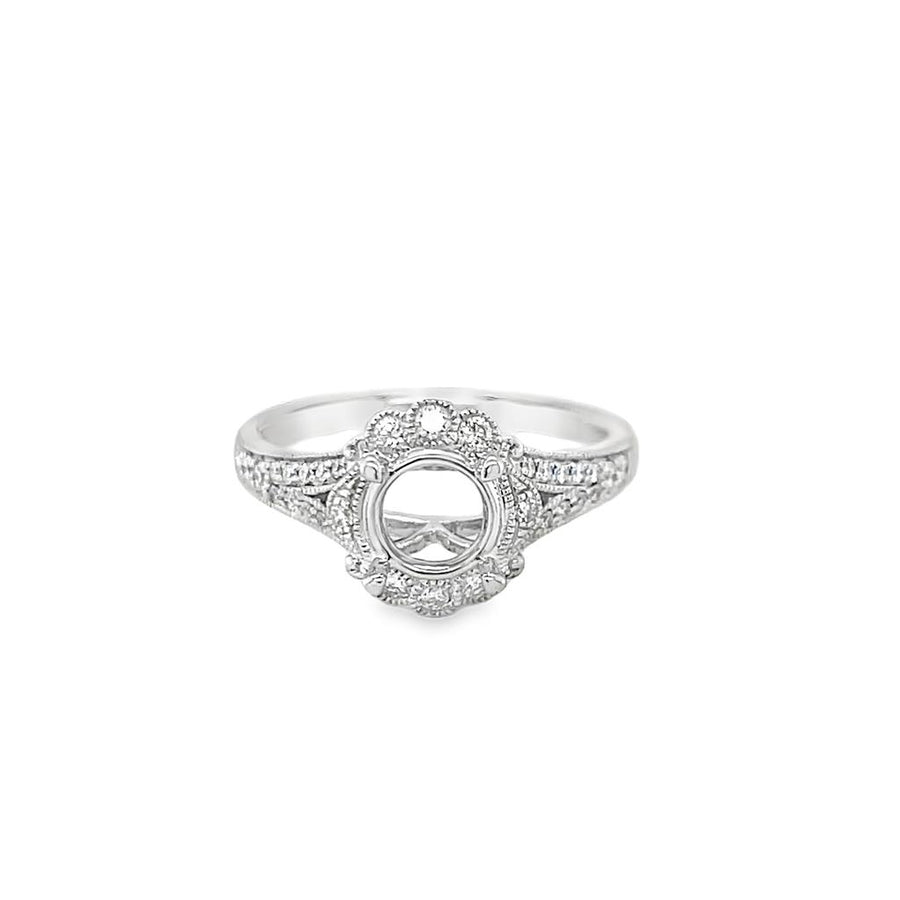 Nelson Lady's Milgrain Antique Floral Halo Engagement Ring Mounting