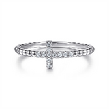 White Sterling Silver Beaded Cross Rings Ring Size 6.5 11 = 0.07TWT Ro