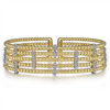 Gabriel & Co. Fashion Wide 14K White-Yellow Gold Bujukan Cuff Bangle with Diamond Bar Stations