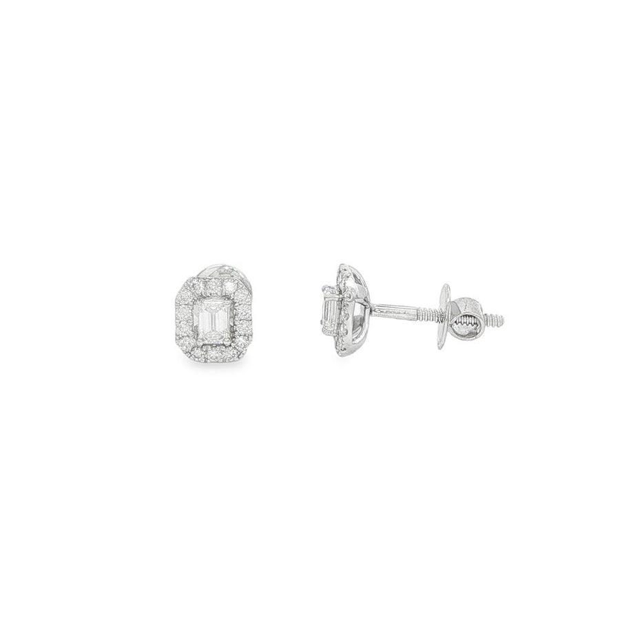 Lady's White 14 Karat Emerald Halo Stud Earrings With 32 = 0.41TWT Com