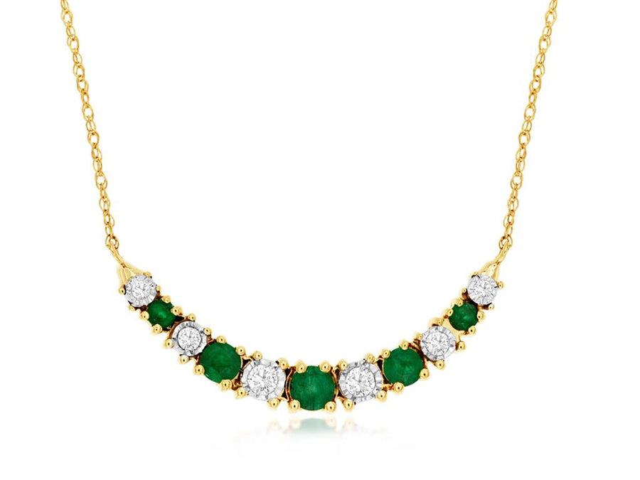 Lady's Yellow 14 Karat Curved Bar Necklace Length 18 With 5 = 0.40Tw R
