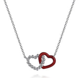 Lady's Sterling Silver Bujukan Double Heart Pendant With Chrome Red En