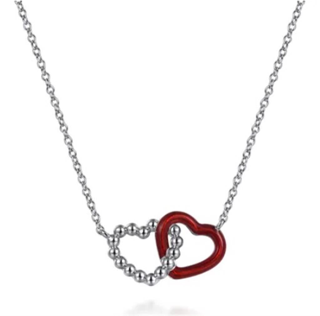 Lady's Sterling Silver Bujukan Double Heart Pendant With Chrome Red En