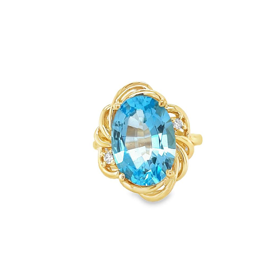 Yellow 14 Karat Swiss Blue Topaz and Diamond Ring z