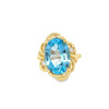 Yellow 14 Karat Swiss Blue Topaz And Diamond Ring Estate Jewelry With One 14.08X10.15mm Oval Blue Topaz And 2 0.04TW Round Diamonds Gram Weight: 6.43