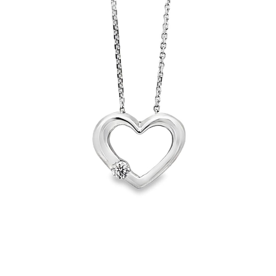 White 14 Karat 12.20X14.50mm Diamond Heart On A 0.80mm Cable Chain w/