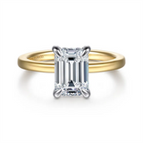 Lady's Two-Tone 14 Karat Hidden Halo Emerald-Cut Semi-Mount Ring Size