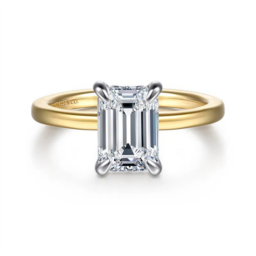 Lady's Two-Tone 14 Karat Hidden Halo Emerald-Cut Semi-Mount Ring Size