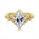 Lady's Yellow 14 Karat Leaf Style Split Shank Semi-Mount With Miligrai