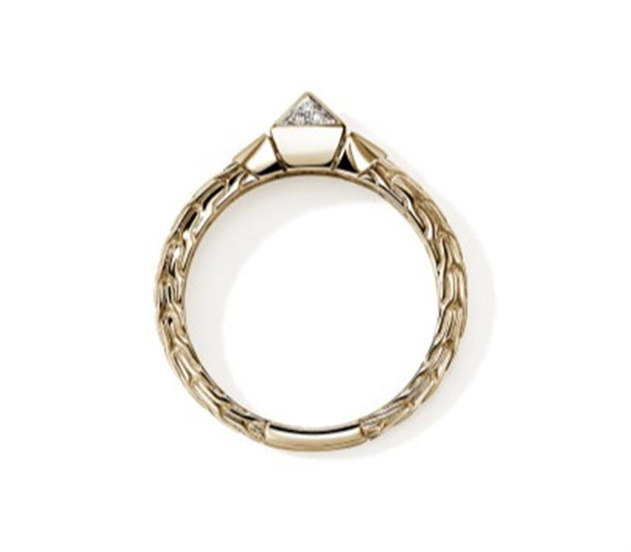 Yellow 14 Karat 5Mm Icon Stud Ring John Hardy With 12 = 0.07Twt Pave-s