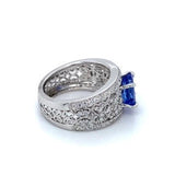 Estate Tanzanite and Diamond Wide Filigree Fashion Ring