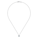 Gabriel & Co. Fashion 14K White Gold Aquamarine and Diamond Halo Pendant Necklace