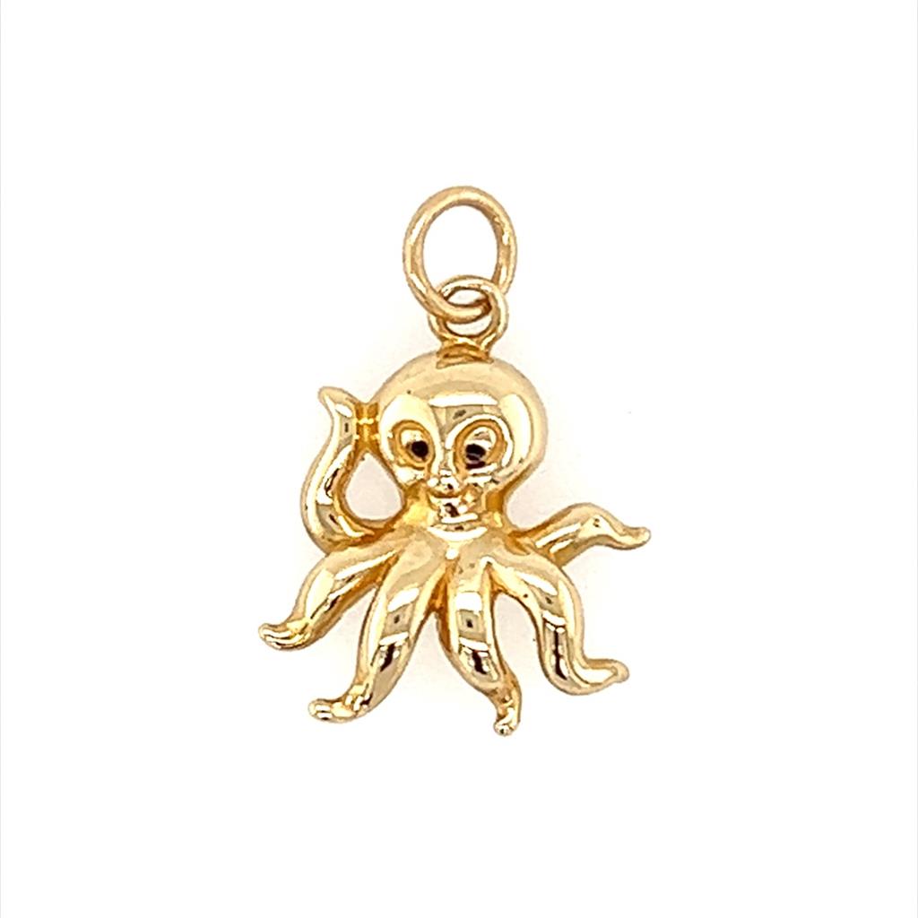 Yellow Polished 14 Karat Octopus Charm Estate Jewelry Gram Weight: 1.95