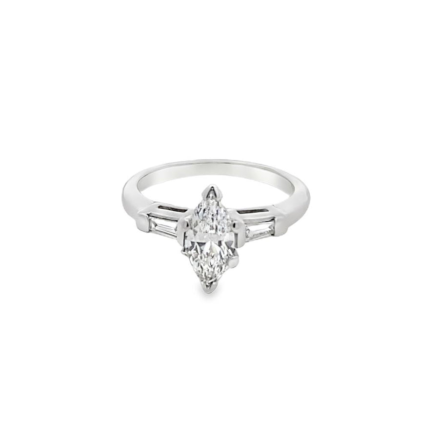 14 Karat White Gold Marquise Diamond Engaagement Ring Estate Jewelry S