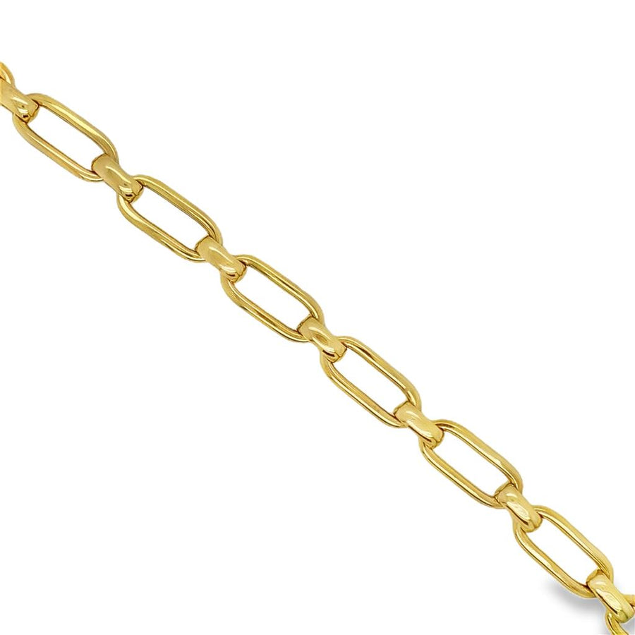 14 Karat Yellow 8mm Elongated Link Bracelet w/ Sailor Clasp Estate Jew