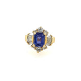 Yellow 14 Karat Fashion Ring Estate Jewelry With One 2.83ct Emerald Tanzanite, 6=0.58tw Round Diamonds, And 8=0.65tw Baguette Diamonds