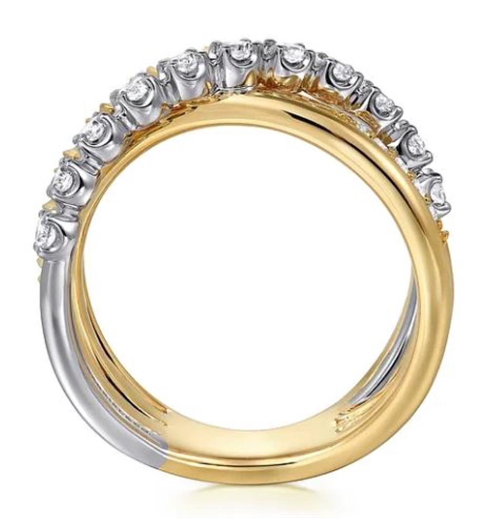 Lady's Two-Tone 14 Karat Criss Cross Fashion Ring Size 8.5 with 0.54tw