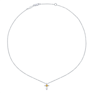 Gabriel & Co. Fashion Sterling Silver Round Citrine Cross Necklace