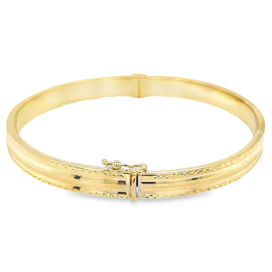Yellow 14 Karat Polished/Diamond Cut Hinge Bangle Bracelet Length 7.5