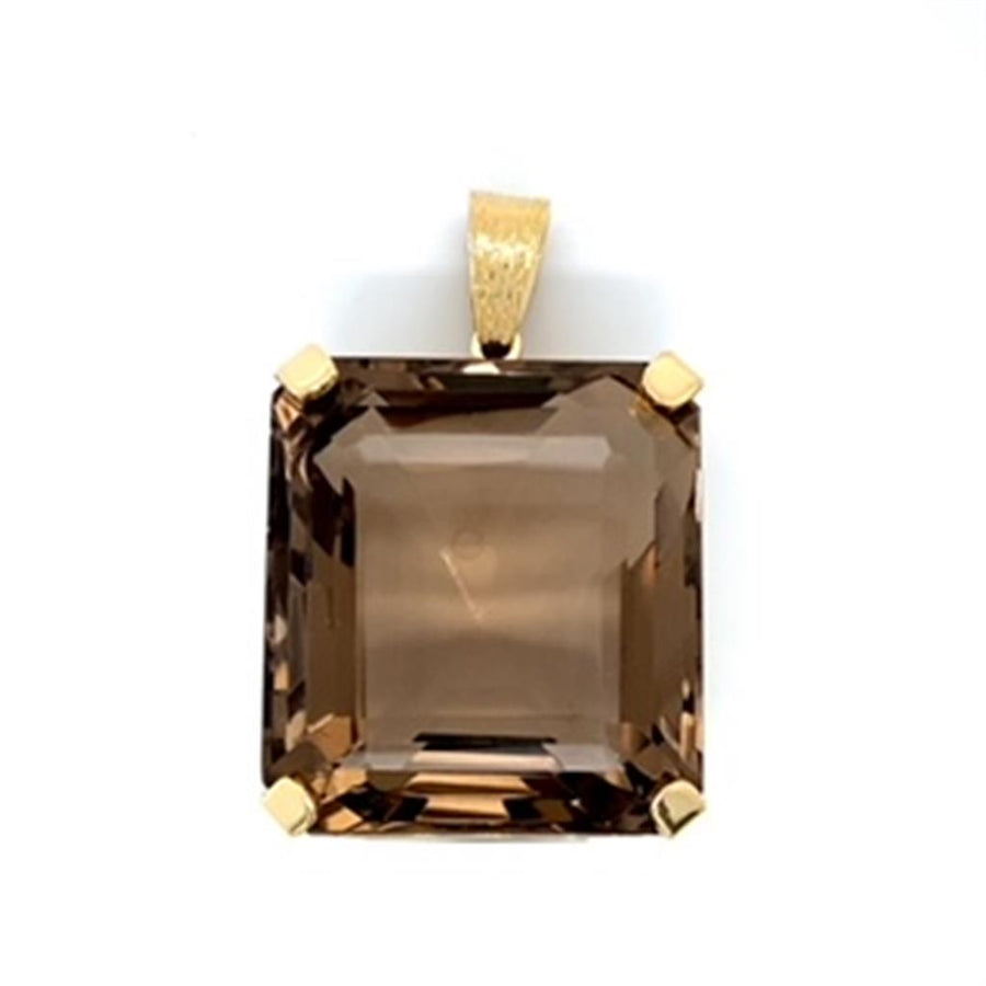 Yellow Polished 18 Karat Smoky Topaz Pendant Estate Jewelry one 33.40ct SQ CUSH Smoky Quartz