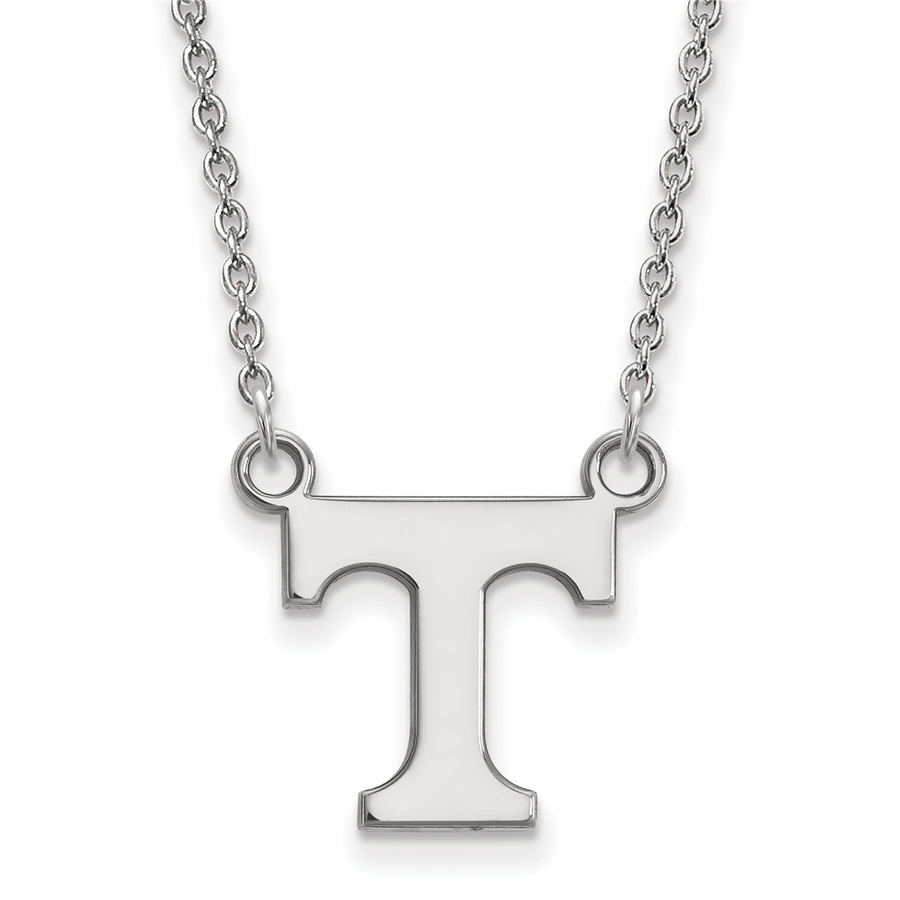 Quality Gold Sterling Silver Rhodium-plated LogoArt University of Tennessee Letter T Small Pendant 18 inch Necklace