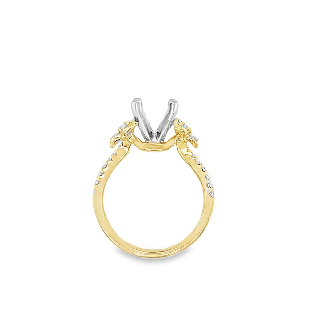 Lady's Two-Tone 14 Karat Floral Cathedral Solitaire Ring Size 6 22 = 0