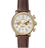 The Runwell Chronograph with Ivory Face, PVD Gold Case and Cattail Brown Leather Strap