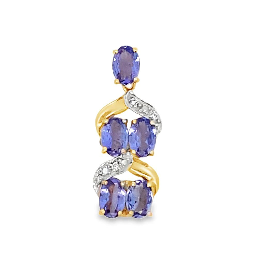 Yellow 18 Karat Drop Pendant Estate Jewelry With 5 = 6.00X4.00mm Oval