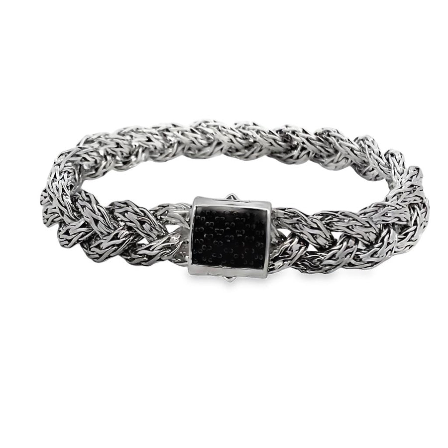 Sterling Silver John Hardy Braided Bracelet With Black Sapphire Clasp