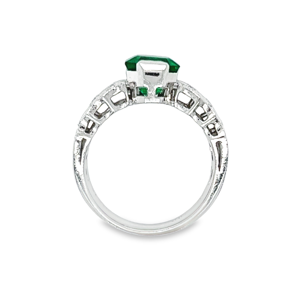 Estate Platinum Asscher Cut Emerald Diamond Ring