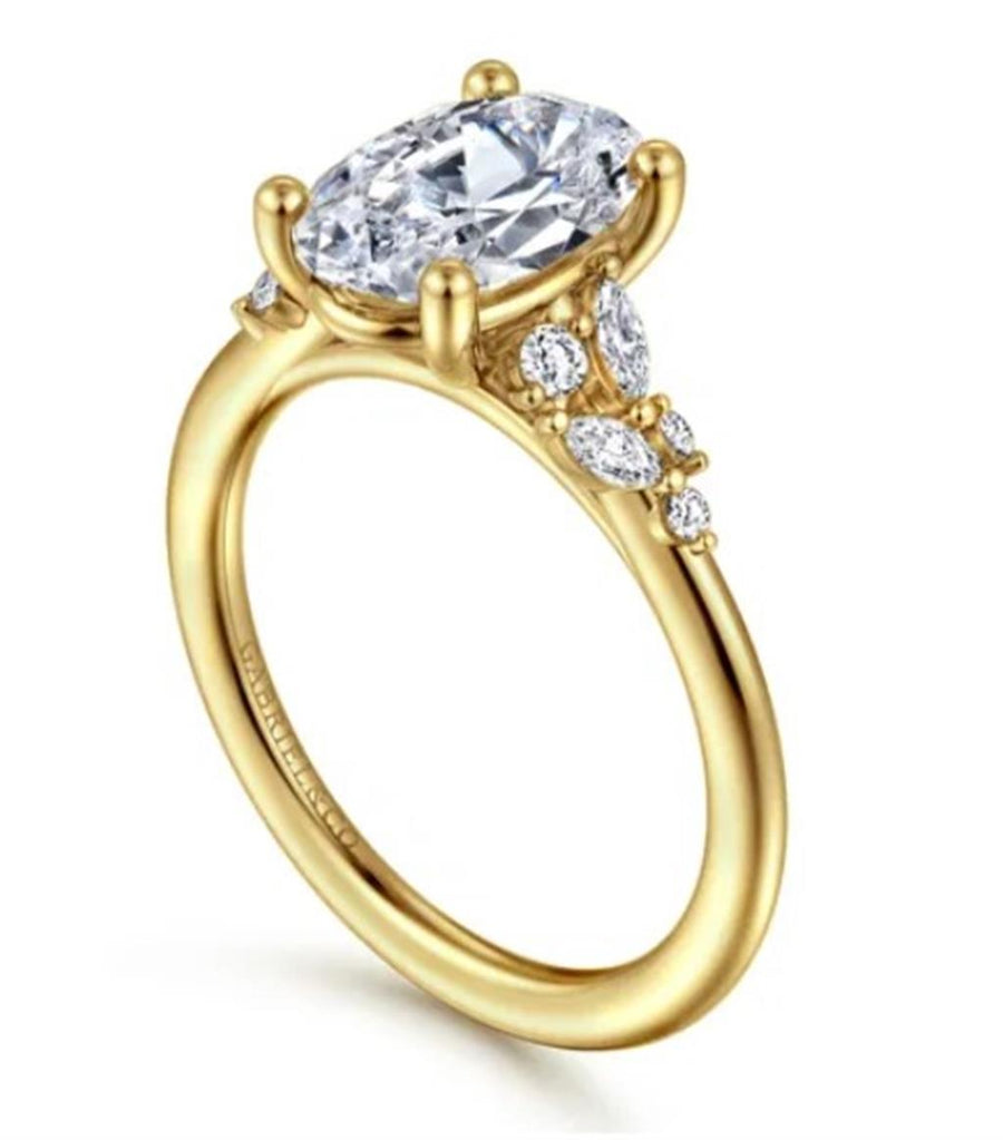 Lady's Yellow 14 Karat Floral Cluster Cathedral Ring Size 6.5 10 = 0.2