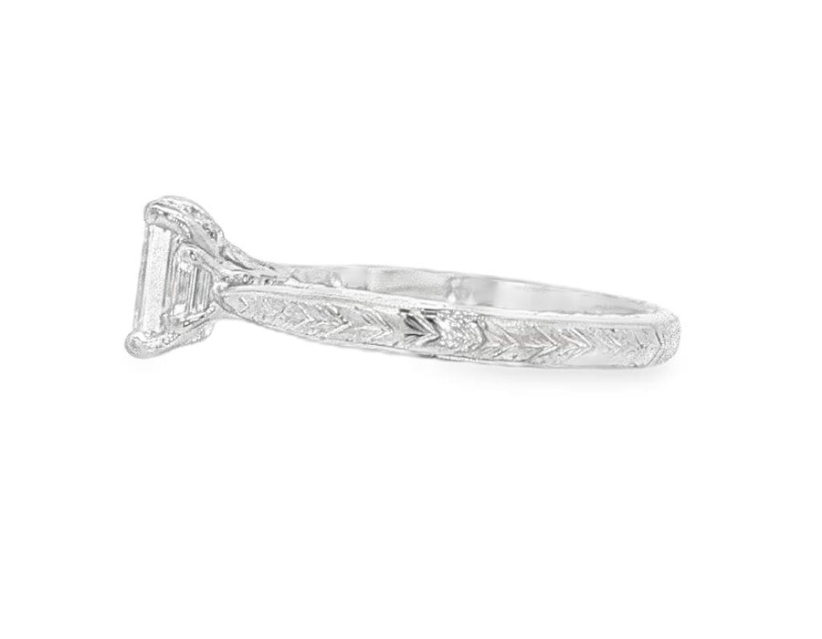 Emerald Cut Three Stone Diamond Engagement Ring