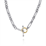 Lady's Two-Tone Sterling Silver/14 Karat Beaded Sapphire Link Chain Si
