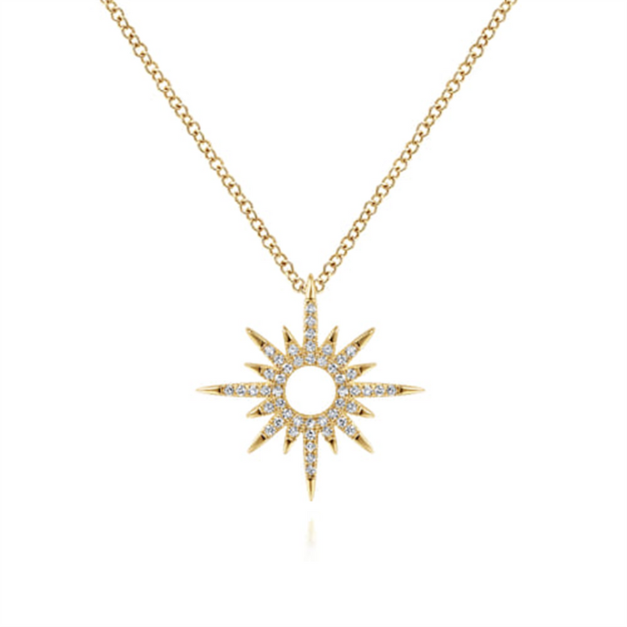 Lady's Yellow 14 Karat Spike Starburst Necklace Length 17.5 With 48 =