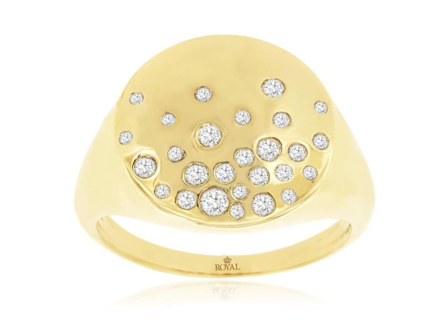 Lady's Yellow 14 Karat Signet Burnish Set Scattered Fashion Ring With