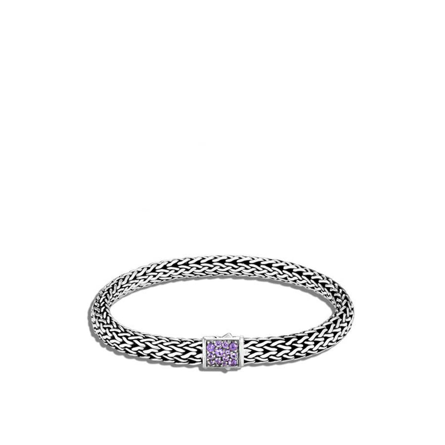 John Hardy Classic Chain Reversible Bracelet with Pusher Clasp with Black Sapphire and Amethyst