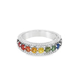 Nelson Lady's White 18 Karat 3 Row Rainbow Sapphire and Diamond Fashion Ring