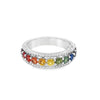 Nelson Lady's White 18 Karat 3 Row Rainbow Sapphire and Diamond Fashion Ring