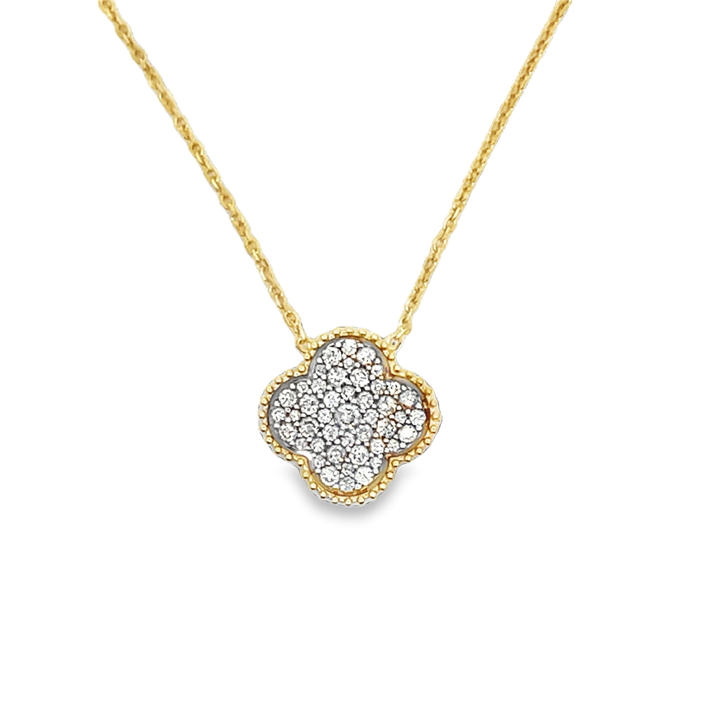 Yellow 14 Karat Clover Style Diamond Pendant Estate Memo Length 18 Wit