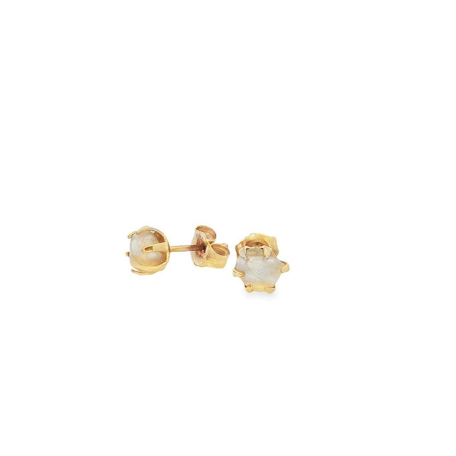 Yellow 14 Karat 5.3mm Baroque Pearl Studs Set In 6 Prong Stud Earring